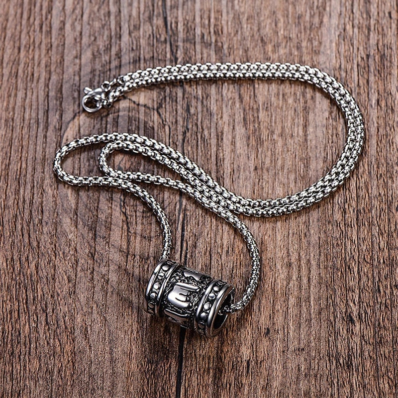 Tibetan Steel Prayer Wheel Necklace